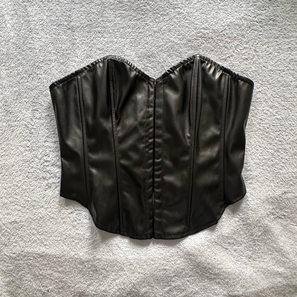 Black Faux Leather Corset Top